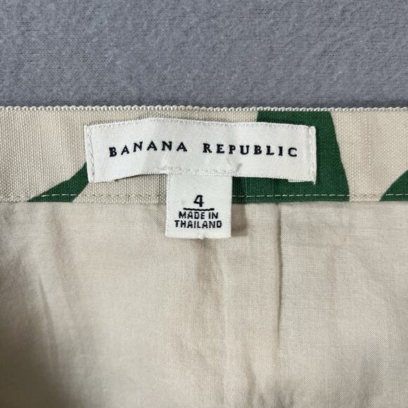 Banana Republic Womens Linen Green Leaf A-Line Knee Length Flared‎ Skirt Size 4 - Picture 7 of 12